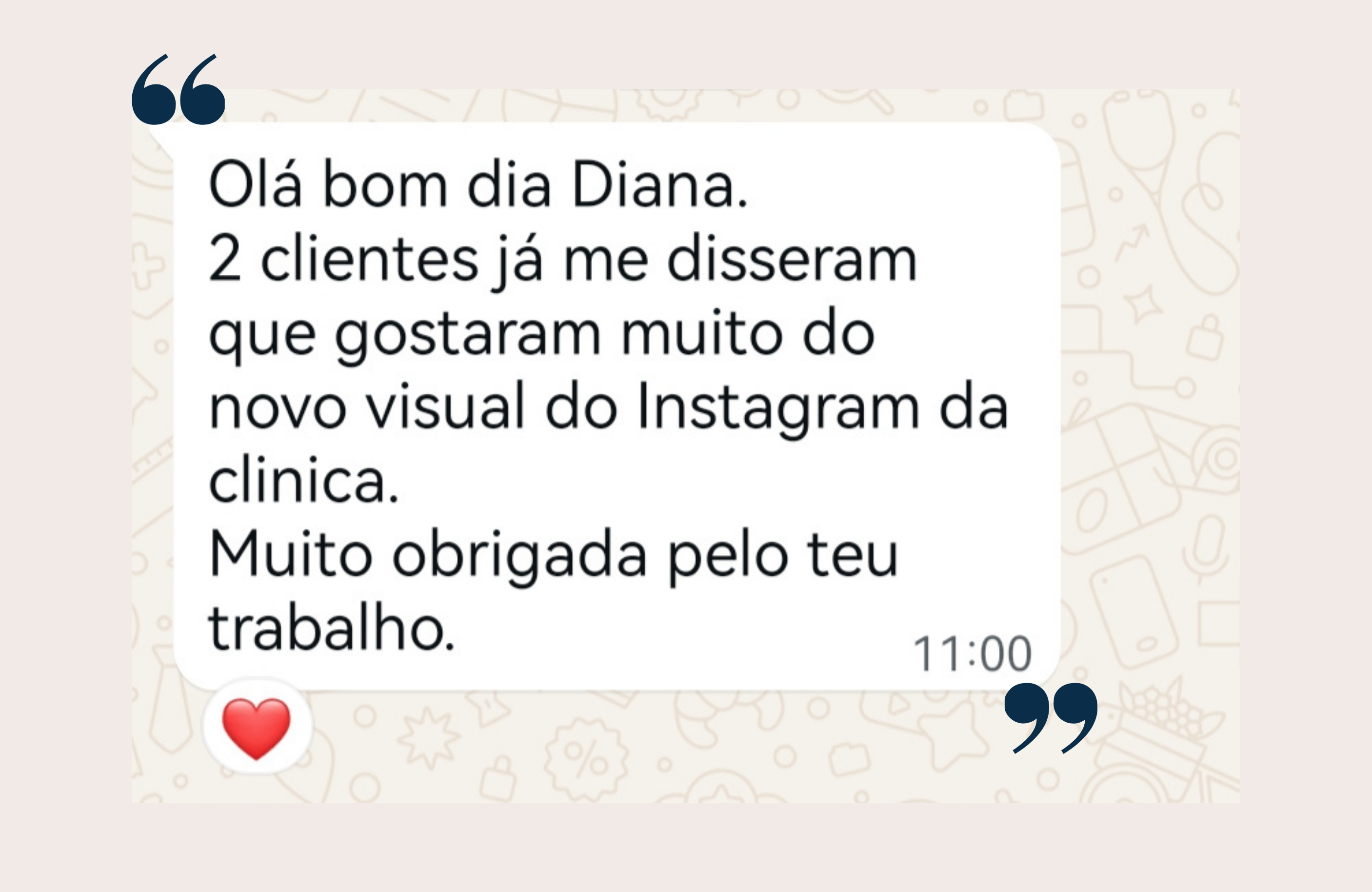 Feedback de cliente sobre o novo visual do Instagram da clínica